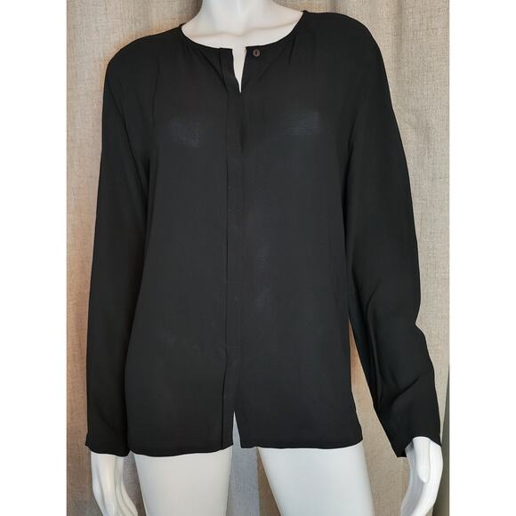 Eileen Fisher Silk Georgette Crepe Round Neck Button Blouse Minimalist Size M - Picture 1 of 6